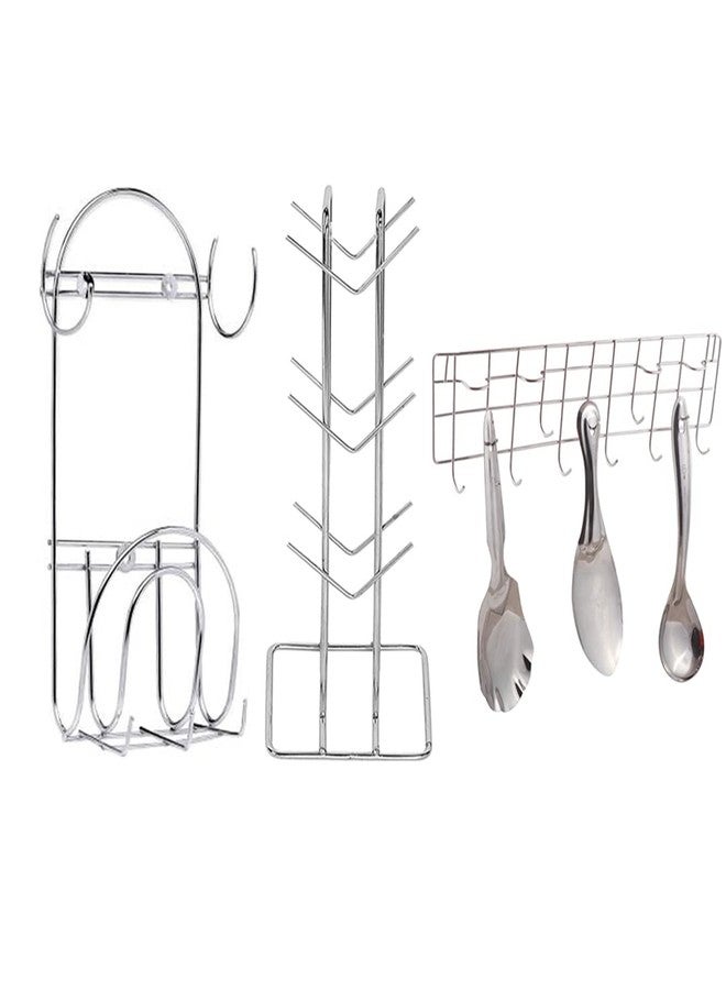 Oc9 Stainless Steel Cup Stand/Cup Holder & Chakla Belan Stand & Hook Rail for Kitchen Rack - Image 1